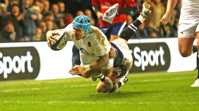 Jack Nowell scores a try for England