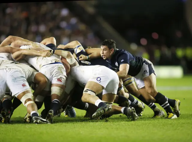 John Hardie pushes in a scrum