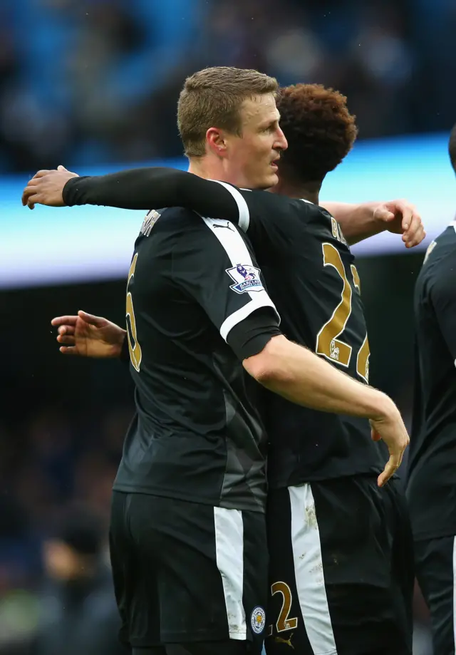 Leicester players celebrate at full time