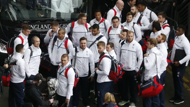 England's players arrive at Murrayfield