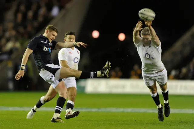 Finn Russell tries for a drop goal