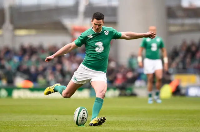 Jonny Sexton kicks a penalty