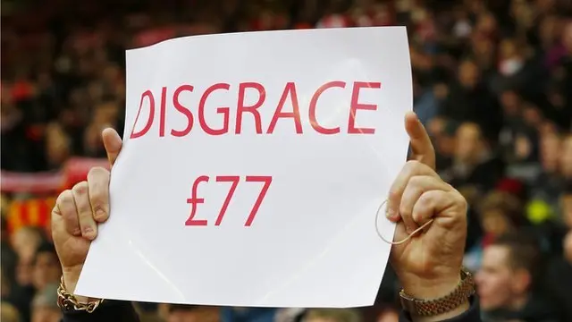 Fan banner saying '£77 disgrace'