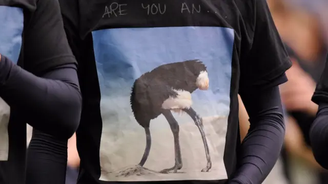 A member of Leicester City in an ostrich t shirt