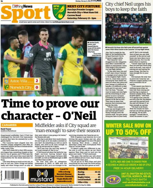 Back page of the Norwich Evening news