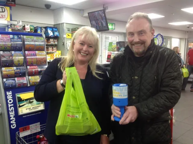 Spar shop manager Simone Calnon and Ian Brennan of Save Hemsby Coastline group