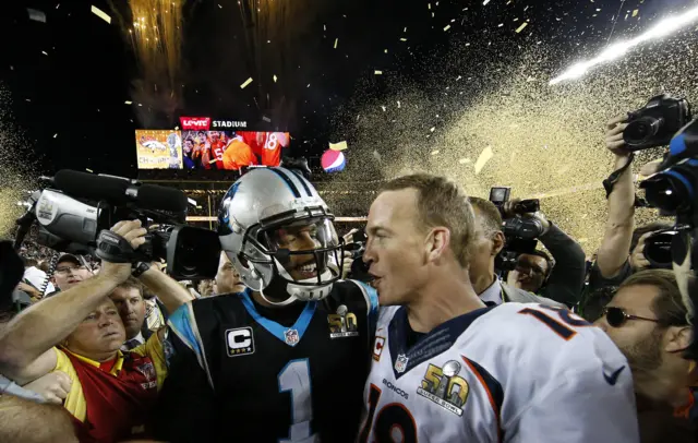 Cam Newton and Payton Manning chat