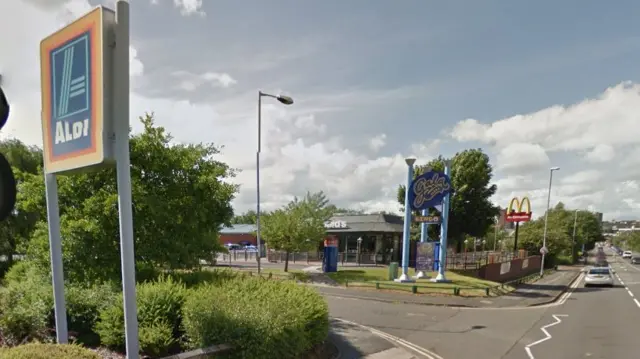 Service road to Aldi, McDonalds, off Victoria Road, Fenton
