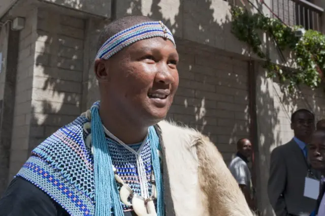 Chief Mandla Mandela, grandson of Nobel Prize Laureate Nelson Mandela, arrives at Parliament for the State of the Nation Speech by South African President Jacob Zuma, on February 10, 2011, in Cape Town