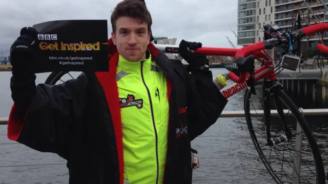 Greg James on the first day of his 'Gregathlon' in Belfast