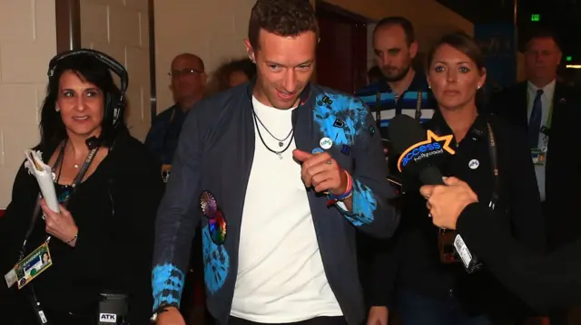 Chris Martin prepares for the half-time show