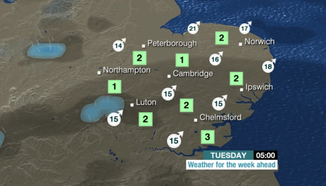 Weather chart for Tuesday morning