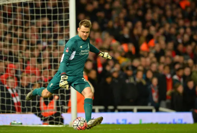 Simon Mignolet takes a goalkick