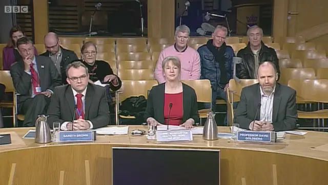 Health Secretary Shona Robison, Gareth Brown from the Scottish government and Professor David Goldberg from Health Protection Scotland