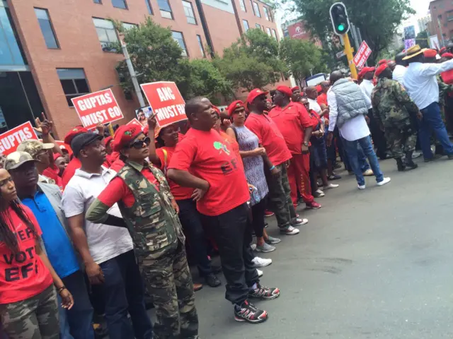 Supporters of South Africa's Economic Freedom Fighters opposition party