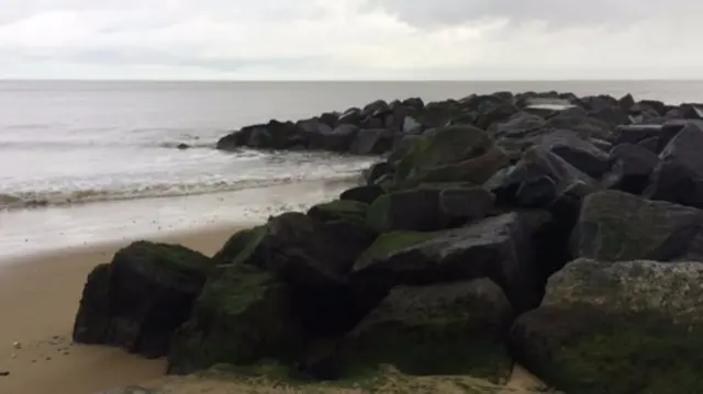 Rock groynes near Hopton