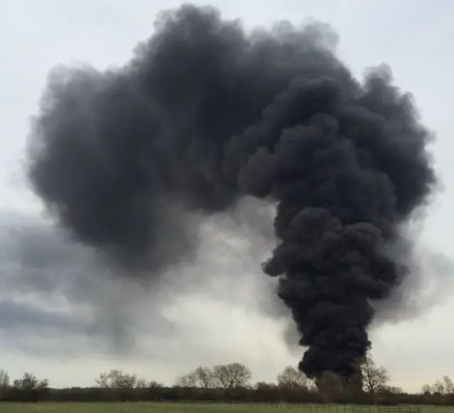 The plume of smoke from the farm in Shabbington