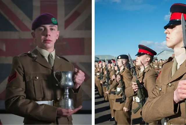 Private Alfie Taylor (left) from Cannock was presented with the prize for best at Physical Training.