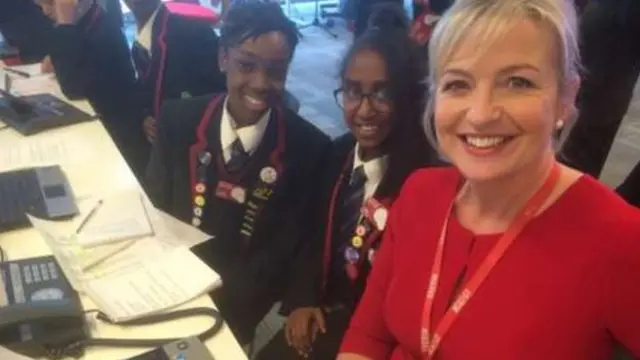 Weather presenter Carol Kirkwood passed on advice to students Elizabeth and Marta