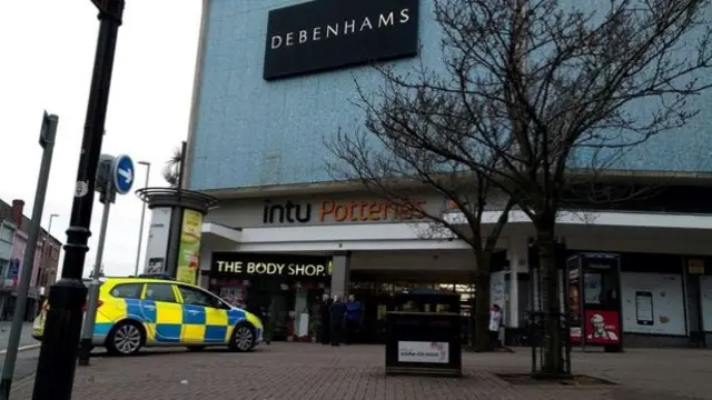 Police car outside intu Potteries shopping centre