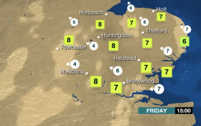 Weather graphic shows highs of 8C