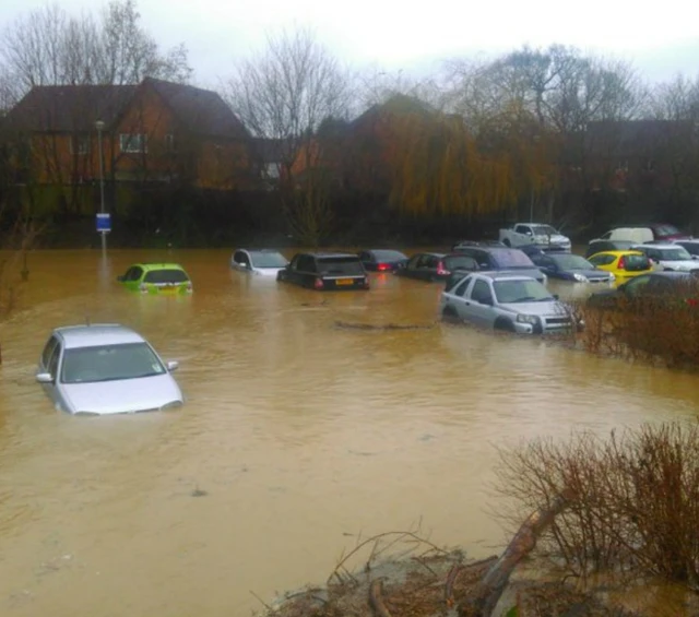 Flooded car park in Market Harborough