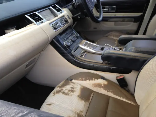 Muddy interior of a car