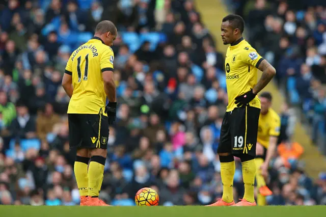 Aston Villa's Gabriel Agbonlahor and Jordan Ayew