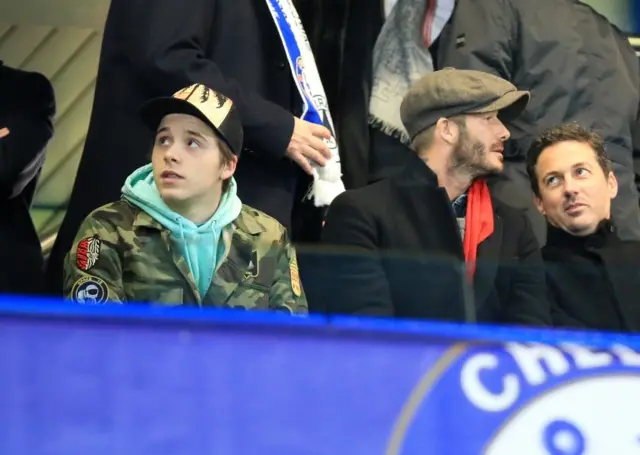 David Beckham and son Brooklyn at Stamford Bridge