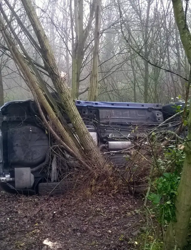 Car on its side