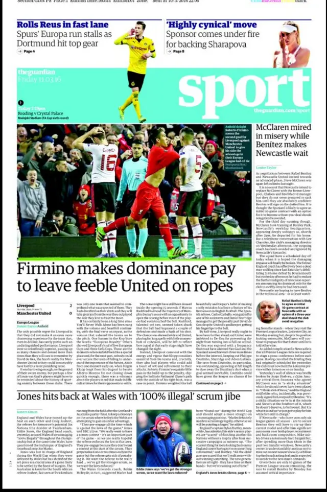 Friday's Guardian sports pages