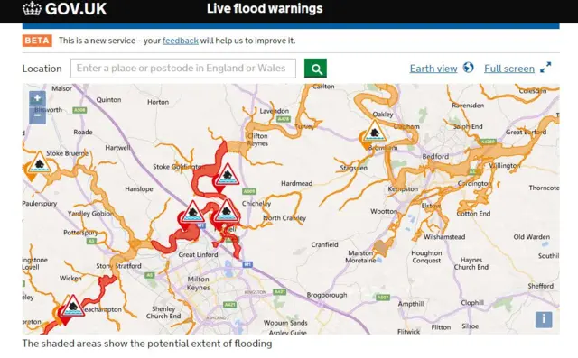 Environment Agency flood warnings map