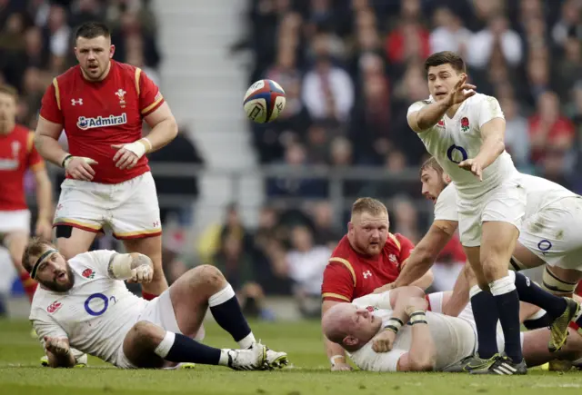 Ben Youngs passes out from a ruck