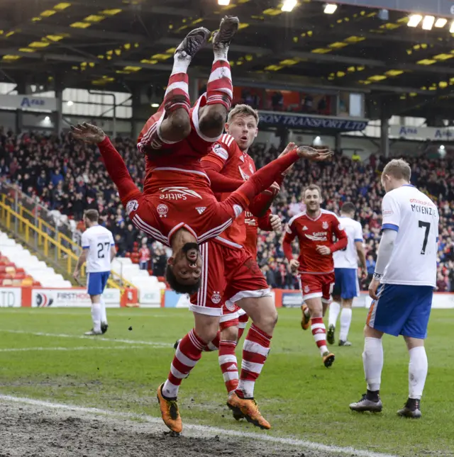 Shay Logan celebrates his goal