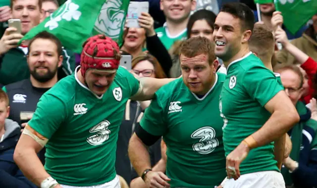 Sean Cronin celebrates his try