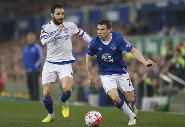 Seamus Coleman and Cesc Fabregas