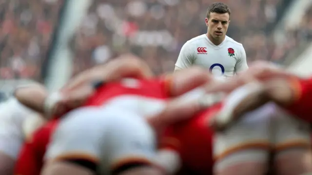 George Ford watches on at a scrum