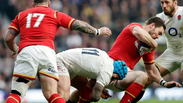 George North is tackled by Jack Nowell