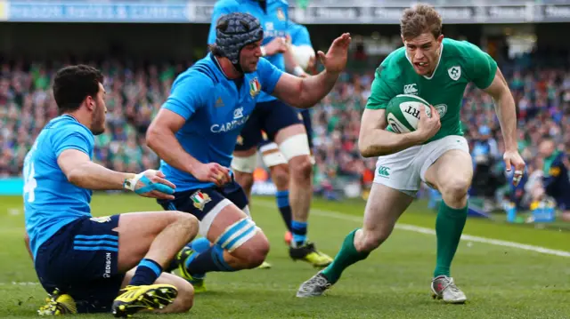 Andrew Trimble scores a try for Ireland