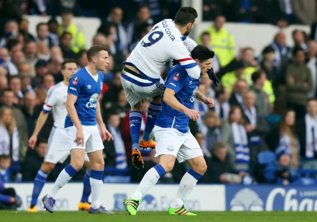 Diego Costa challenges Gareth Barry