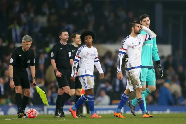 Chelsea players walk off at half-time