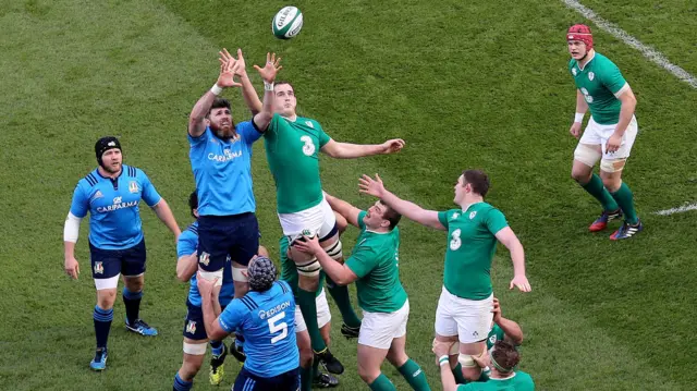 Ireland's Devin Toner wins the ball