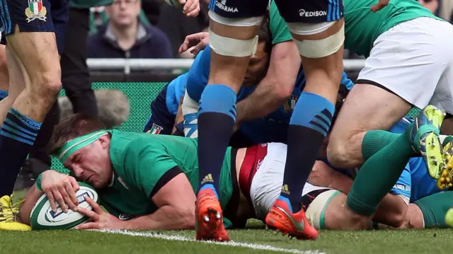 CJ Stander scores a try for Ireland