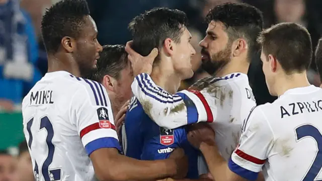 Diego Costa squares up to Gareth Barry