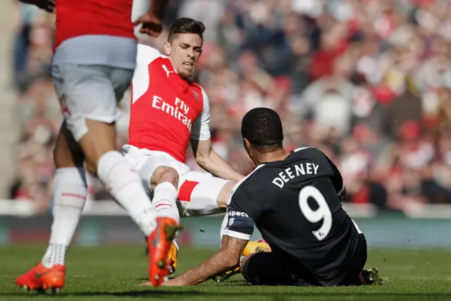 Gabriel fouls Troy Deeney