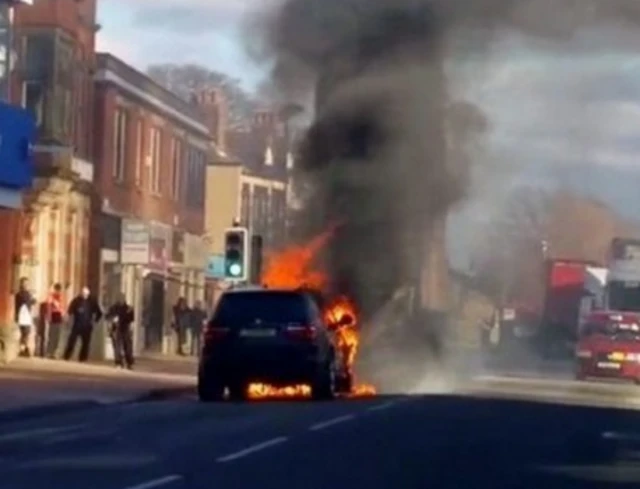 Business owner's dramatic escape from burning BMW in Derbyshire town