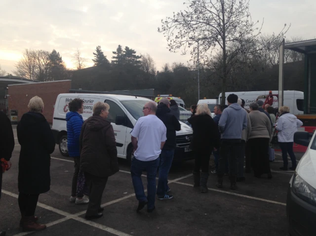 Residents queuing for bottled water at a supermarket after Severn Trent Water supplies were contaminated by a chlorine problem