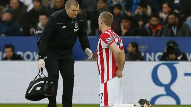 Ryan Shawcross with a trainer during a Stoke City game