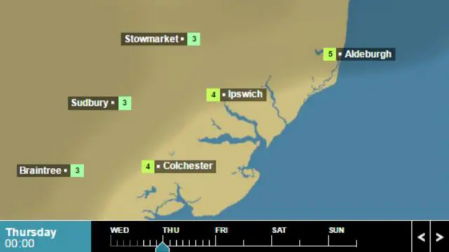 Weather graphic showing map at midnight tonight
