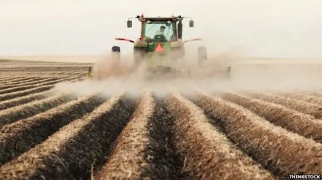 Tractor ploughing a field